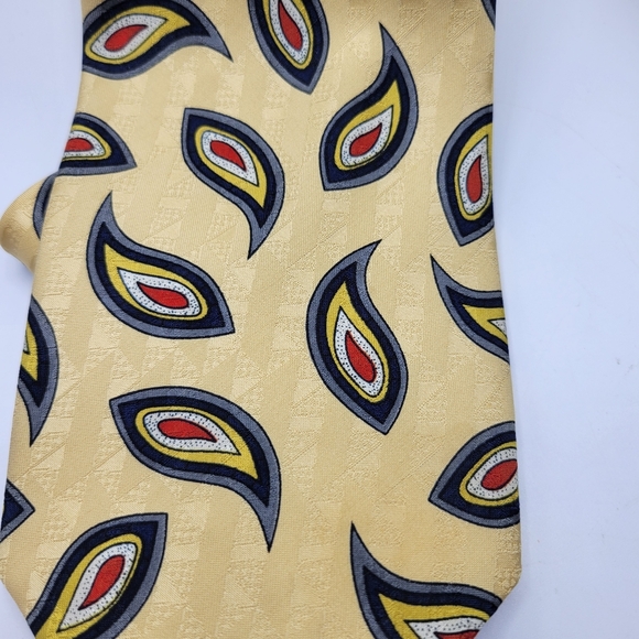 TALBOTT STUDIO Oxford Shop HAND SEWN SILK TIE Yellow Blue Red White Jacquard - Picture 3 of 8